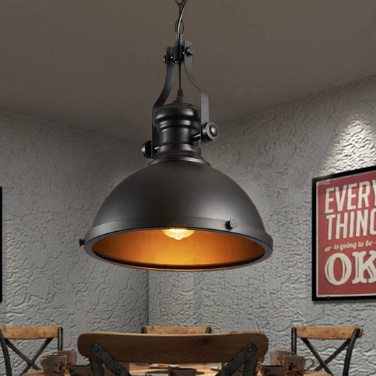 Industrial Style Metallic Pendant Light With Dome Shade - 1 Ceiling Fixture For Dining Room Hanging