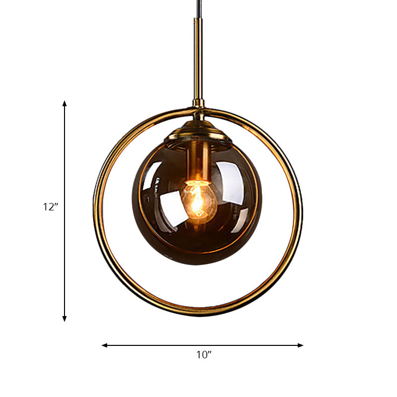 1-flammige Pendelleuchte mit Glaskugel und Ringrahmen – postmodernes Design