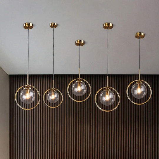 1-flammige Pendelleuchte mit Glaskugel und Ringrahmen – postmodernes Design