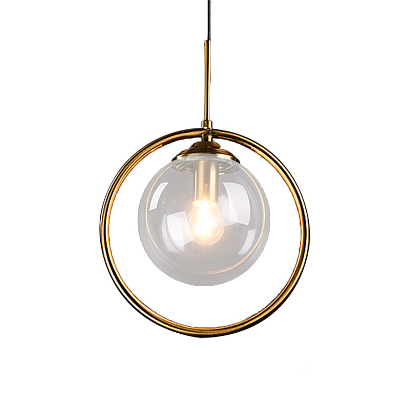1-flammige Pendelleuchte mit Glaskugel und Ringrahmen – postmodernes Design