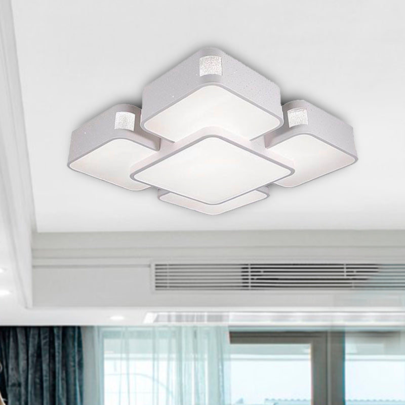 Contemporary Square Ceiling Mounted Led Pendant Light - 24’/37’ Wide Acrylic White Flush Mount