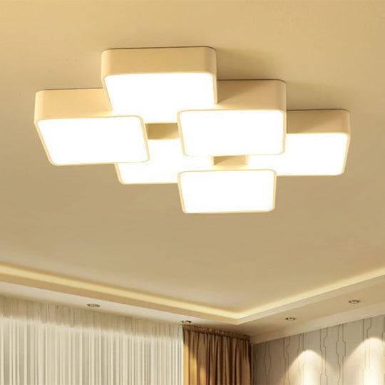 Modern Acrylic Flush Ceiling Light With Square Design - 4/6 Lights White Finish In Warm/White