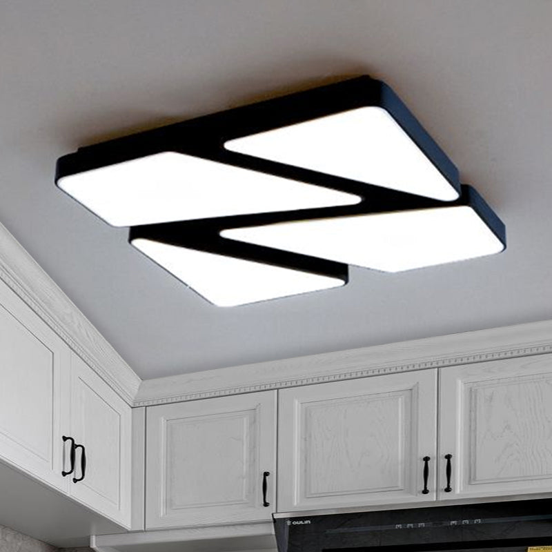 Modern Led Flush Mount Lighting: 25.5’/37.5’ W Acrylic Shade Black/White Square/Rectangular
