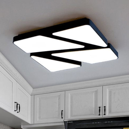 Modern Led Flush Mount Lighting: 25.5’/37.5’ W Acrylic Shade Black/White Square/Rectangular