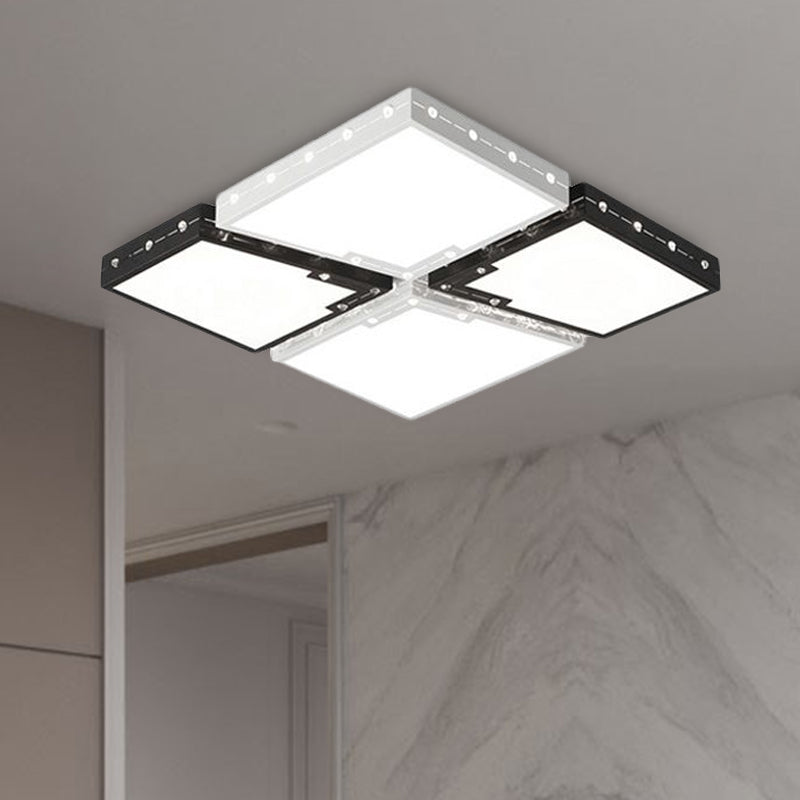 Led Bedroom Ceiling Light: Square Black Acrylic Shade Flush Mount Warm/White Light 19.5’/23.5’ Width