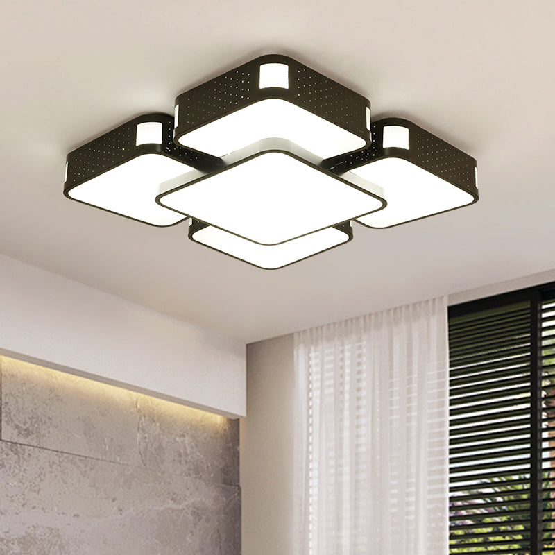 Modern Cube Flush Mount Lamp - 22’/38’/47’ Acrylic Led Ceiling Light In Black/White
