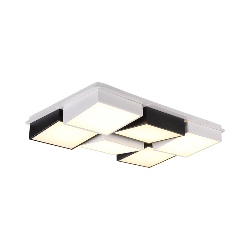 Modernist Square/Rectangle Flush Ceiling Light Acrylic Led Fixture - 24.5’/37’ W Black/White