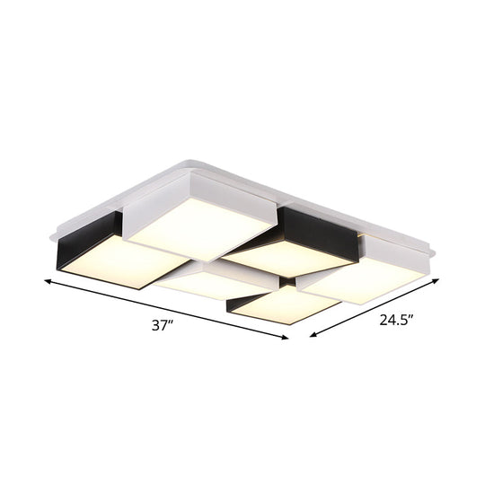 Modernist Square/Rectangle Flush Ceiling Light Acrylic Led Fixture - 24.5’/37’ W Black/White