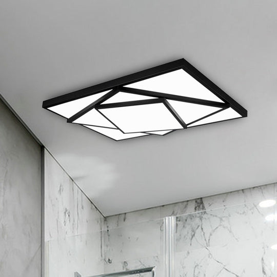 Modern Metal Led Flush Mount Ceiling Light Fixture For Living Room - Black/White Rectangle/Square