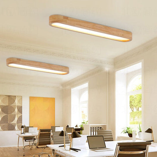 Modern Oval Wood Ceiling Light Fixture With Diffuser - 1 - Light Office Flush Mount Lamp Sizes:
