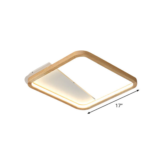 Simple Wooden Rectangular Led Flush Mount Ceiling Light - 13/17/21 Wide