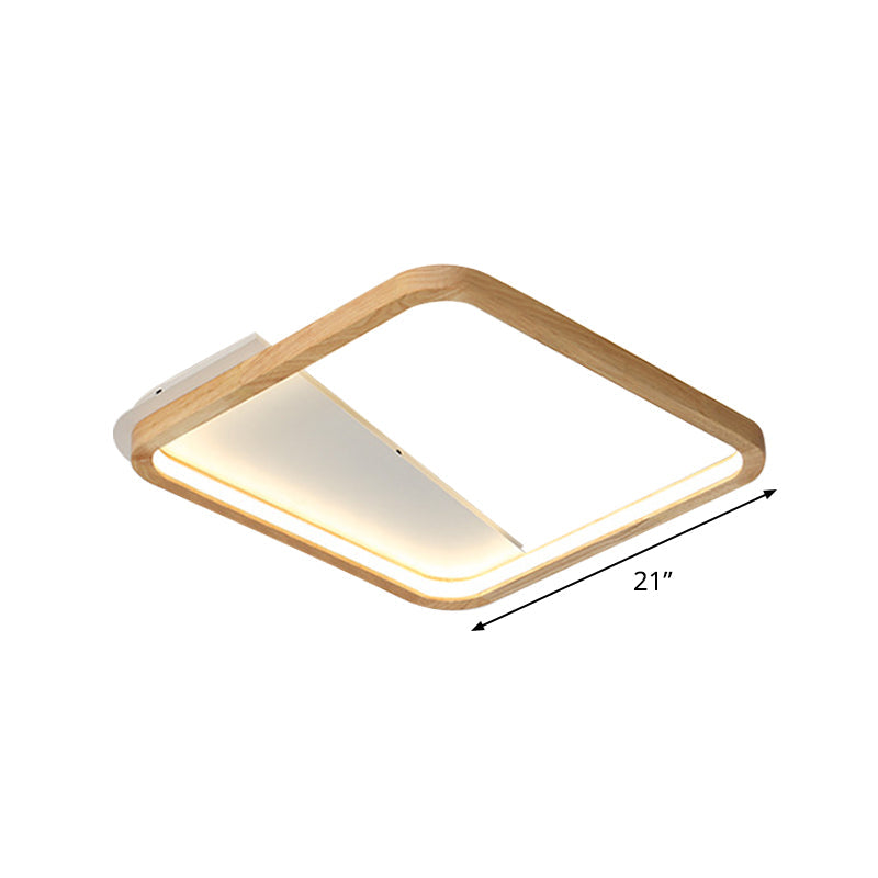 Simple Wooden Rectangular Led Flush Mount Ceiling Light - 13/17/21 Wide