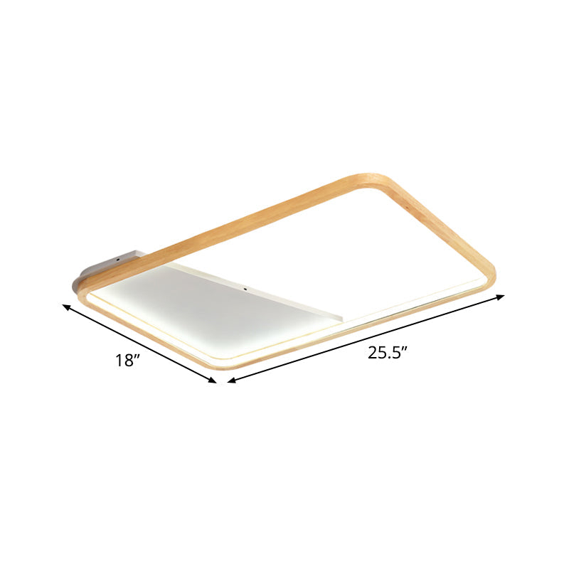 Simple Wooden Rectangular Led Flush Mount Ceiling Light - 13’/17’/21’ Wide