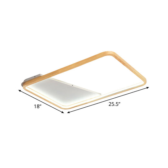 Simple Wooden Rectangular Led Flush Mount Ceiling Light - 13’/17’/21’ Wide