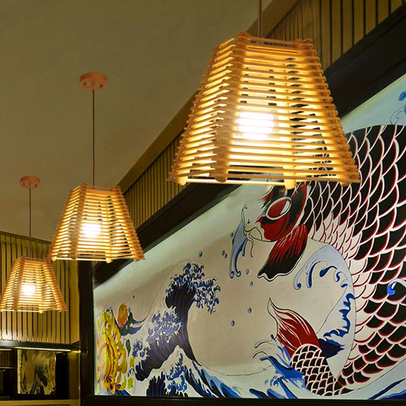 Modern Bamboo Pendant Light With Natural Wood Finish And White Glass Shade