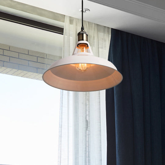 Modern Loft Style Barn Shade Pendant Ceiling Light 10.5’/12’/15’ W In Black/White For Dining