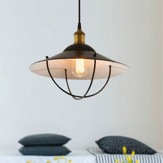 Metal Pendant Light Fixture: Saucer Shade 1 Black Finish