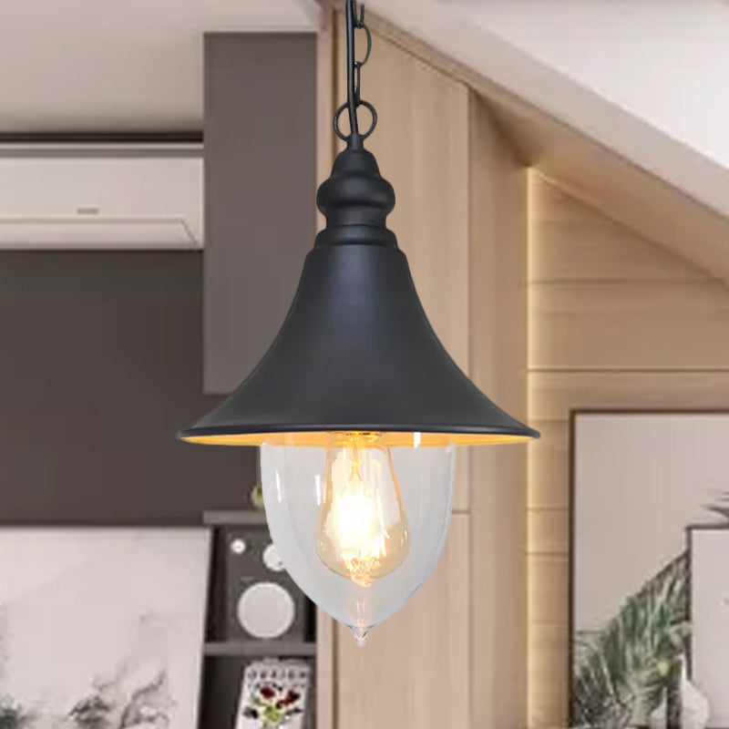 Country Style Flared Hanging Light: Black/Bronze/Gold Pendant With Clear Plastic Shade