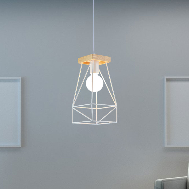 Modern Nordic Metal Cage Shade Pendant Light - Black/Blue