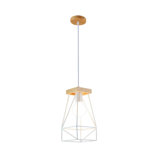 Modern Nordic Pendant Light - Metal Cage Shade 1 Head Ceiling Fixture In Black/Blue