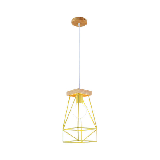 Modern Nordic Pendant Light - Metal Cage Shade 1 Head Ceiling Fixture In Black/Blue