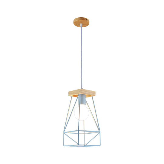 Modern Nordic Pendant Light - Metal Cage Shade 1 Head Ceiling Fixture In Black/Blue
