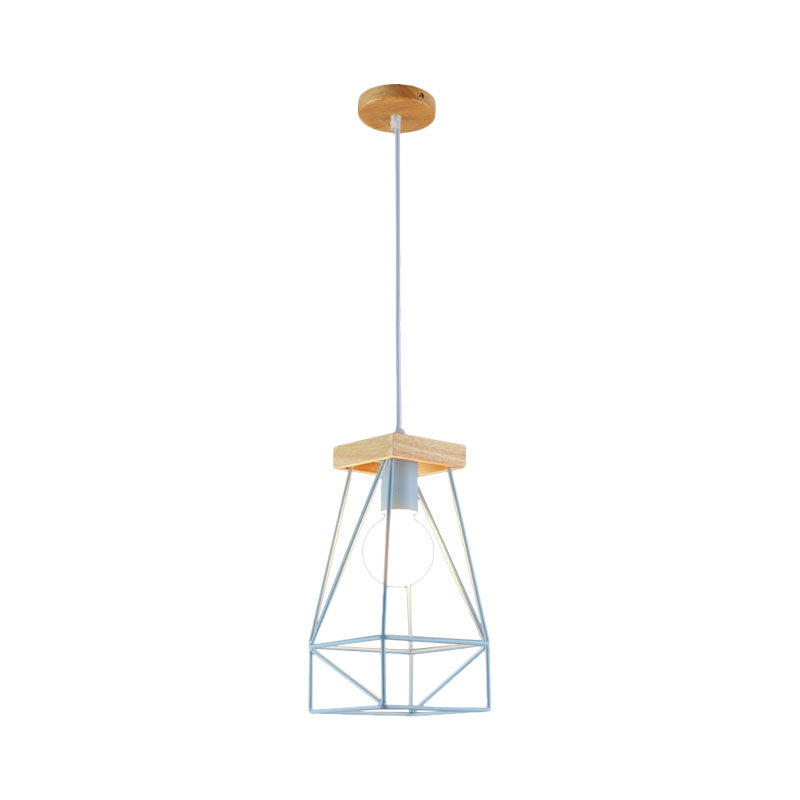 Modern Nordic Metal Cage Shade Pendant Light - Black/Blue
