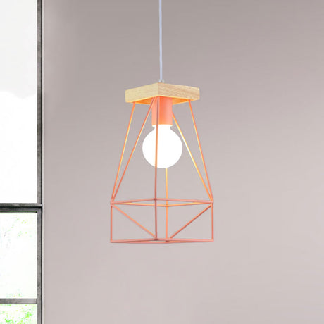 Modern Nordic Metal Cage Shade Pendant Light - Black/Blue Pink
