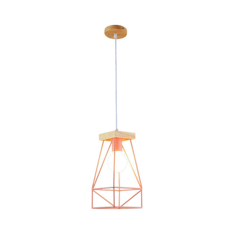 Modern Nordic Metal Cage Shade Pendant Light - Black/Blue