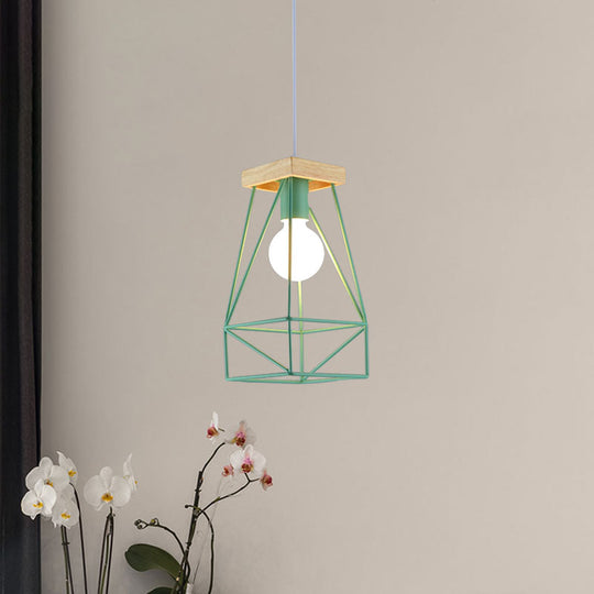 Modern Nordic Pendant Light - Metal Cage Shade 1 Head Ceiling Fixture In Black/Blue