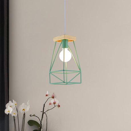 Modern Nordic Metal Cage Shade Pendant Light - Black/Blue