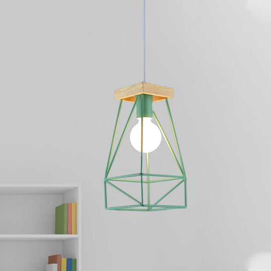 Modern Nordic Metal Cage Shade Pendant Light - Black/Blue