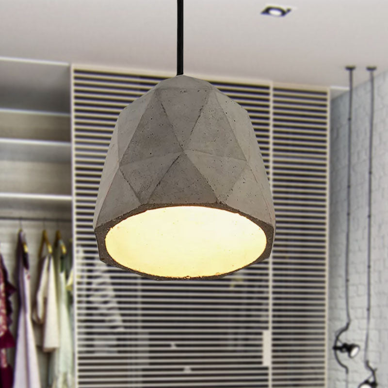 Vintage Cement Pendant Lamp - 1 Light Dining Room Hanging Fixture In Grey Bowl/Cylinder/Semi Circle