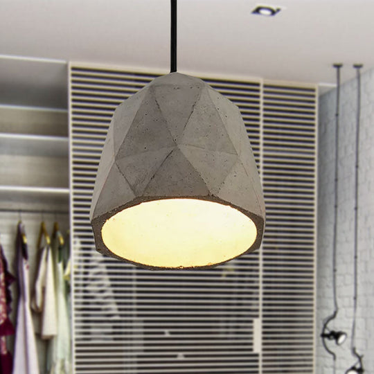 Vintage Cement Pendant Lamp - 1 Light Dining Room Hanging Fixture In Grey Bowl/Cylinder/Semi Circle