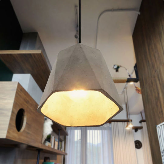 Vintage Cement Pendant Lamp - 1 Light Dining Room Hanging Fixture In Grey Bowl/Cylinder/Semi Circle