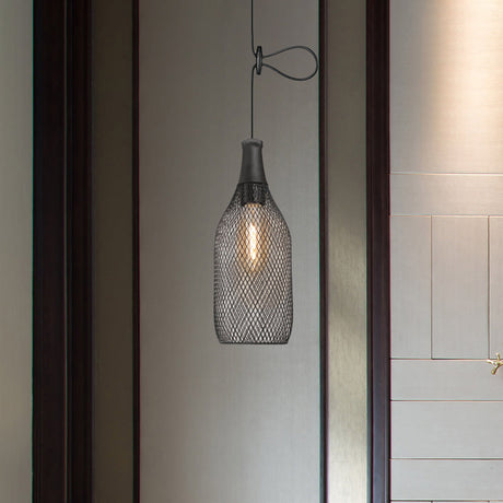 Industrial Wire Mesh Metal Pendant Light - Adjustable Height Black Finish