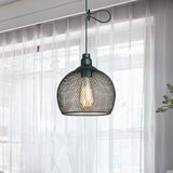Industrial Wire Mesh Metal Pendant Light - Adjustable Height Black Finish