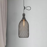 Industrial Wire Mesh Metal Pendant Light - Adjustable Height Black Finish