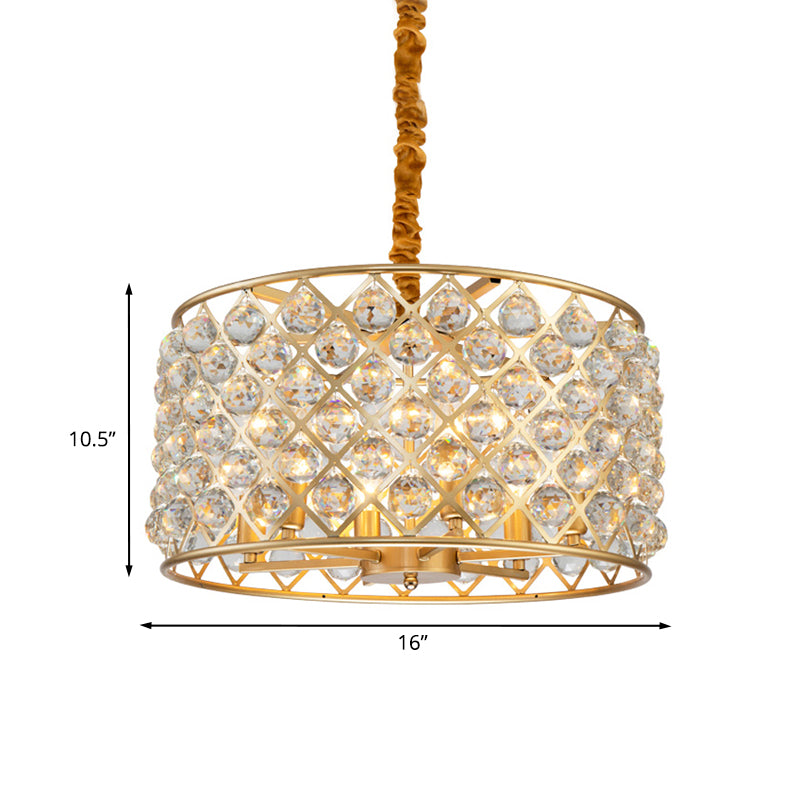 Minimalist 6-Light Crystal Ball Pendulum Chandelier In Gold Finish - Lattice Diamond Design For