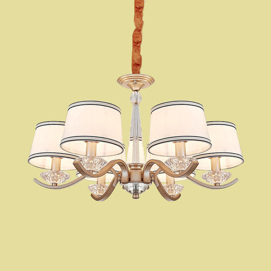 Modernist 6-Light Fabric Barrel Ceiling Chandelier With Crystal Bobeche - Bedroom Suspension Lamp