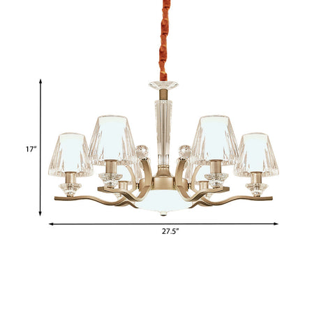 Modern Crystal Glass Cone Pendant Lamp Kit With 6 Bulbs - Elegant Gold Chandelier For Bedrooms