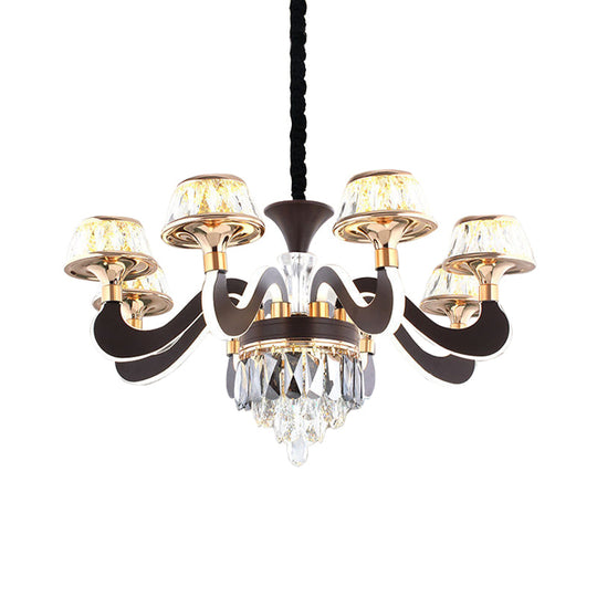 Modern Black Crystal Chandelier With 6 Led Lights And Gooseneck Arm - Stylish Ceiling Pendant