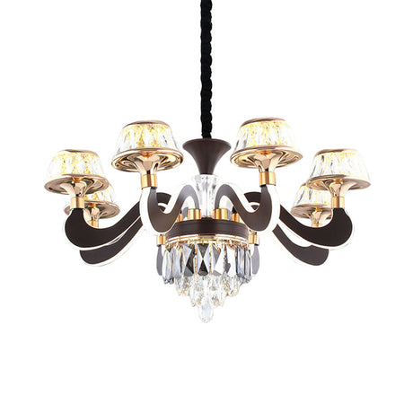 Modern Black Metal Gooseneck Arm Chandelier With Led Crystal Pendant - 6 Lights