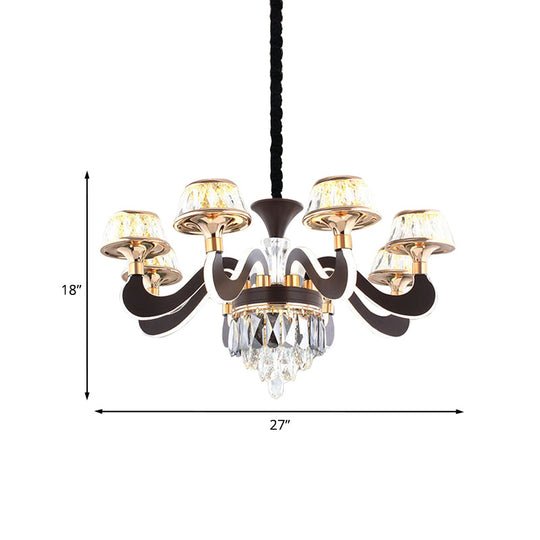 Modern Black Crystal Chandelier With 6 Led Lights And Gooseneck Arm - Stylish Ceiling Pendant