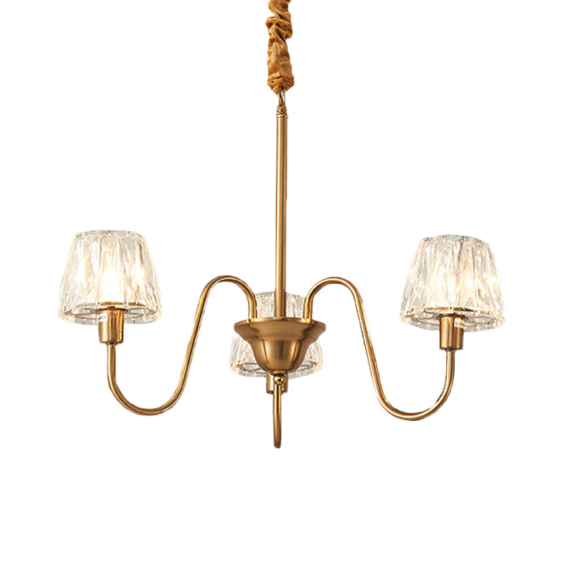 Contemporary Gold Finish Chandelier With Crystal Pendulum - 3/6 Bulbs