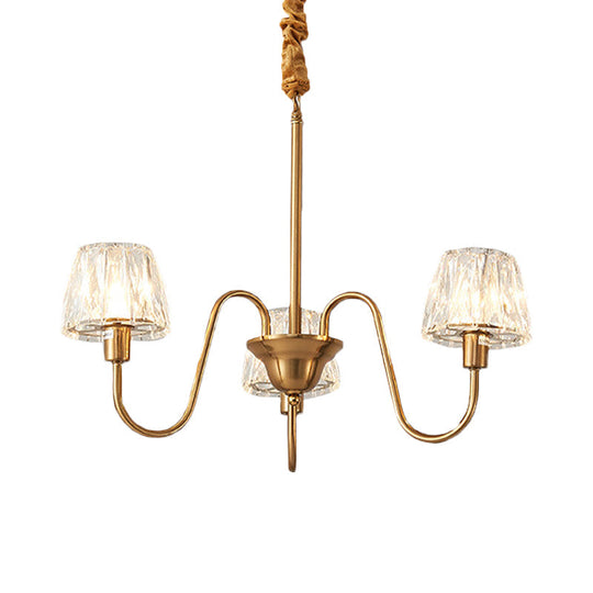 Contemporary Gold Finish Chandelier With Crystal Pendulum - 3/6 Bulbs