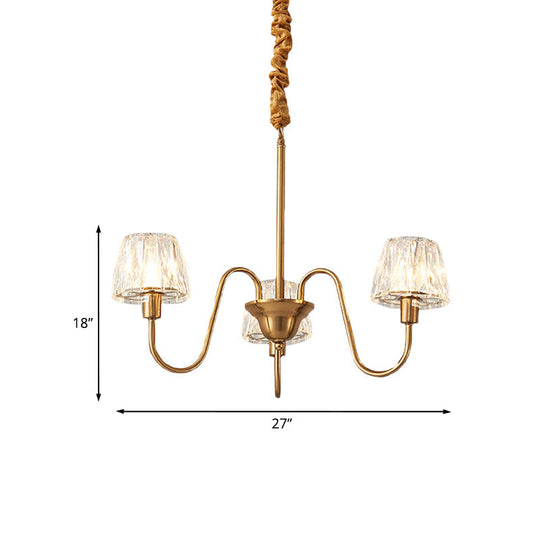 Contemporary Gold Finish Chandelier With Crystal Pendulum - 3/6 Bulbs