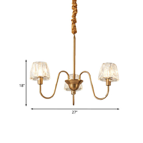Gold Finish Conical Chandelier With Crystal Pendulum And Gooseneck Arm (3/6 Bulbs)