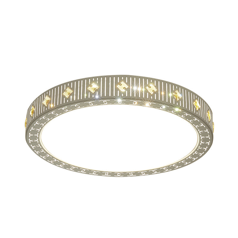 Modern Metallic Led Bedroom Flush Light Fixture - Round Ceiling Mount In White