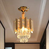 Clear/Smoke Crystal 3-Light Semi Flush Ceiling Lamp In Antique Gold/Black/Rose Gold For Hallway